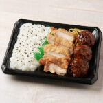 にんにくから揚げ&ふんわり肉だんご弁当 ファミリーマート 醤油から揚げと甘酢を絡めたふんわりとした食感の肉だんごを盛り付けたボリューム感のあるお弁当。