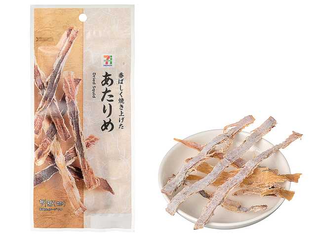 セブンイレブンの７プレミアム あたりめ １６ｇを比較する。税込価格：214円、カロリー：46kcal、1円あたりカロリー：0.22kcal/円、たんぱく質：11.2g、1円あたりたんぱく質：0.05g/円、脂質：0.1g、炭水化物：0.1g、糖質：0g、食物繊維：0.1g、食塩相当量：0.9g。アカイカを使用。遠赤外線と直火焙焼を行い、香ばしい風味が味わえます。アレルギー：なし。