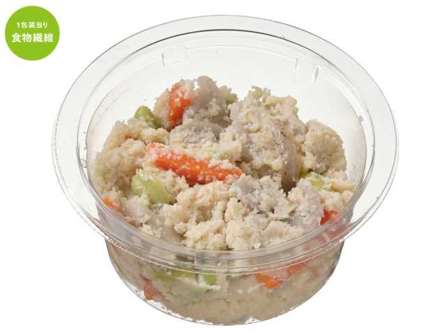 セブンイレブンのごろっと根菜のしっとりおからを比較する。税込価格：214円、カロリー：145kcal、1円あたりカロリー：0.68kcal/円、たんぱく質：5.4g、1円あたりたんぱく質：0.03g/円、脂質：7g、炭水化物：20g、糖質：10.4g、食物繊維：9.6g、食塩相当量：2g。ごろっと大き目にカットしたごぼうや人参、蓮根などの根菜に枝豆を加えた健康感のあるおからサラダです。お買い求めやすい価格１９８円（税抜）に変更させていただきます。アレルギー：小麦。