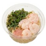 セブンイレブンの北海道産たらこと海老のスパゲティサラダを比較する。税込価格：268円、カロリー：173kcal、1円あたりカロリー：0.65kcal/円、たんぱく質：8.9g、1円あたりたんぱく質：0.03g/円、脂質：5.7g、炭水化物：22.4g、糖質：20.5g、食物繊維：1.9g、食塩相当量：2.7g。北海道産のたらこに海老と大葉を盛りつけしたおつまみにもなるスパゲティサラダです。バターのコクを感じられる仕立てです。アレルギー：卵、乳、小麦、えび。