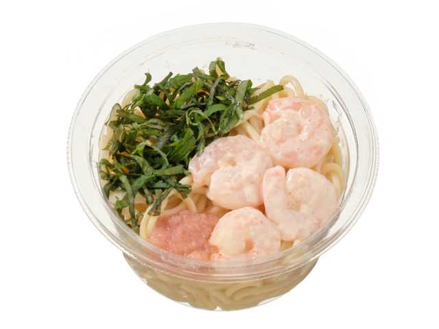 セブンイレブンの北海道産たらこと海老のスパゲティサラダを比較する。税込価格：268円、カロリー：173kcal、1円あたりカロリー：0.65kcal/円、たんぱく質：8.9g、1円あたりたんぱく質：0.03g/円、脂質：5.7g、炭水化物：22.4g、糖質：20.5g、食物繊維：1.9g、食塩相当量：2.7g。北海道産のたらこに海老と大葉を盛りつけしたおつまみにもなるスパゲティサラダです。バターのコクを感じられる仕立てです。アレルギー：卵、乳、小麦、えび。