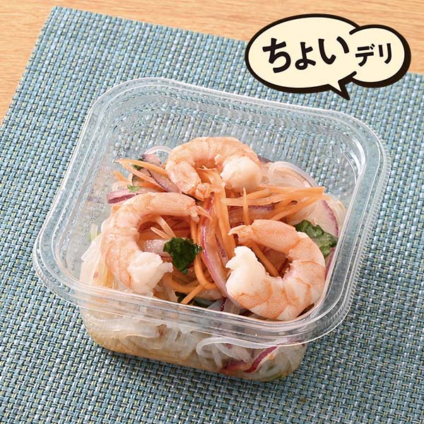 ファミリーマートの【東京都の一部・神奈川県の一部】海老とパクチーのヤムウンセンを比較する。税込価格：348円。味の決め手としてフレッシュライムを絞り、春雨サラダは、こねぎ、小海老、鶏挽肉、きくらげ、紫たまねぎなどを混ぜました。