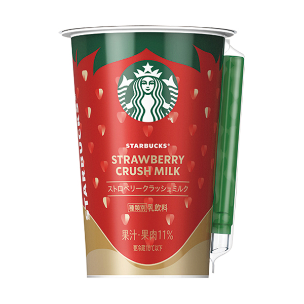 スターバックス　ストロベリークラッシュミルク ファミリーマート いちご果肉・果汁を使用し、いちごのジューシーで甘酸っぱいおいしさが楽しめる贅沢なデザート飲料。まろやかで甘い練乳の風味とクリーミーなミルクで引き立てた商品。
［ファミリーマート先行発売・数量限定］
※沖縄では税込315円。