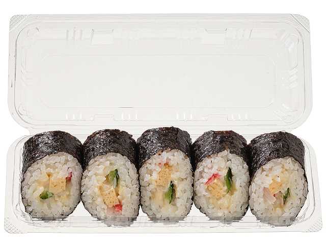 セブンイレブンのサラダ巻５巻を比較する。税込価格：529円、カロリー：425kcal、1円あたりカロリー：0.80kcal/円、たんぱく質：9.8g、1円あたりたんぱく質：0.02g/円、脂質：10.4g、炭水化物：74.8g、糖質：71.2g、食物繊維：3.6g、食塩相当量：3.1g。玉子，胡瓜，ツナマヨネーズ，カニカマを巻いた巻き寿司の詰合せです。アレルギー：卵、小麦、かに。