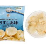 セブンイレブンの７プレミアム ポテトチップス うすしお味を比較する。税込価格：160円、カロリー：383kcal、1円あたりカロリー：2.40kcal/円、たんぱく質：3.8g、1円あたりたんぱく質：0.02g/円、脂質：24.4g、炭水化物：38.3g、糖質：35.6g、食物繊維：2.7g、食塩相当量：0.7g。パリッとした軽い食感の生地と、まろやかな口当たりの塩味が特長のポテトチップスです。アレルギー：なし。