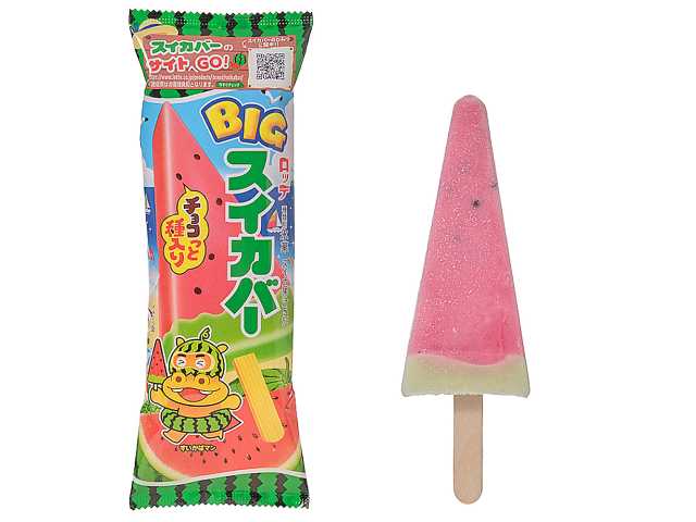 セブンイレブンのロッテ ＢＩＧ スイカバーを比較する。税込価格：140円。アレルギー：乳、小麦。