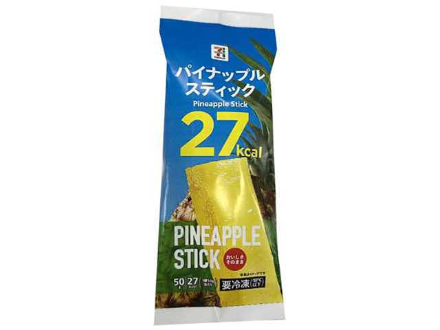 セブンイレブンの７プレミアム パイナップルスティックを比較する。税込価格：160円、カロリー：27kcal、1円あたりカロリー：0.17kcal/円、たんぱく質：0.3g、1円あたりたんぱく質：0.01未満g/円、脂質：0.1g、炭水化物：6.9g、糖質：6.3g、食物繊維：0.6g、食塩相当量：0g。ワンハンドで手軽に食べられるフレッシュな味わいが特長のパイナップルスティックです。アレルギー：なし。
