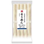 セブンイレブンの７ザ・プライス そうめん ５００ｇを比較する。税込価格：214円、カロリー：331kcal、1円あたりカロリー：1.55kcal/円、たんぱく質：9.5g、1円あたりたんぱく質：0.04g/円、脂質：1.4g、炭水化物：71.4g、糖質：69g、食物繊維：2.4g、食塩相当量：3.7g。小麦のつるみとなめらかさが引き立つそうめんです。アレルギー：小麦。