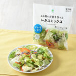 ファミリーマートの6品目の野菜を使ったレタスミックス。税込価格：168円。レタス、グリーンリーフ、サニーレタス、人参、紫キャベツ、パプリカ（赤）6品目の野菜を使用したレタスメインのカット野菜です。