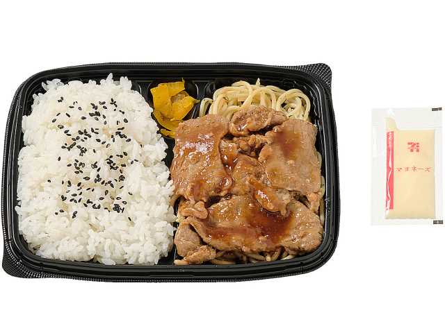 生姜焼き弁当（マヨネーズ） セブンイレブン 生姜の効いた特製の醤油ダレで御飯が進む、生姜焼き弁当。