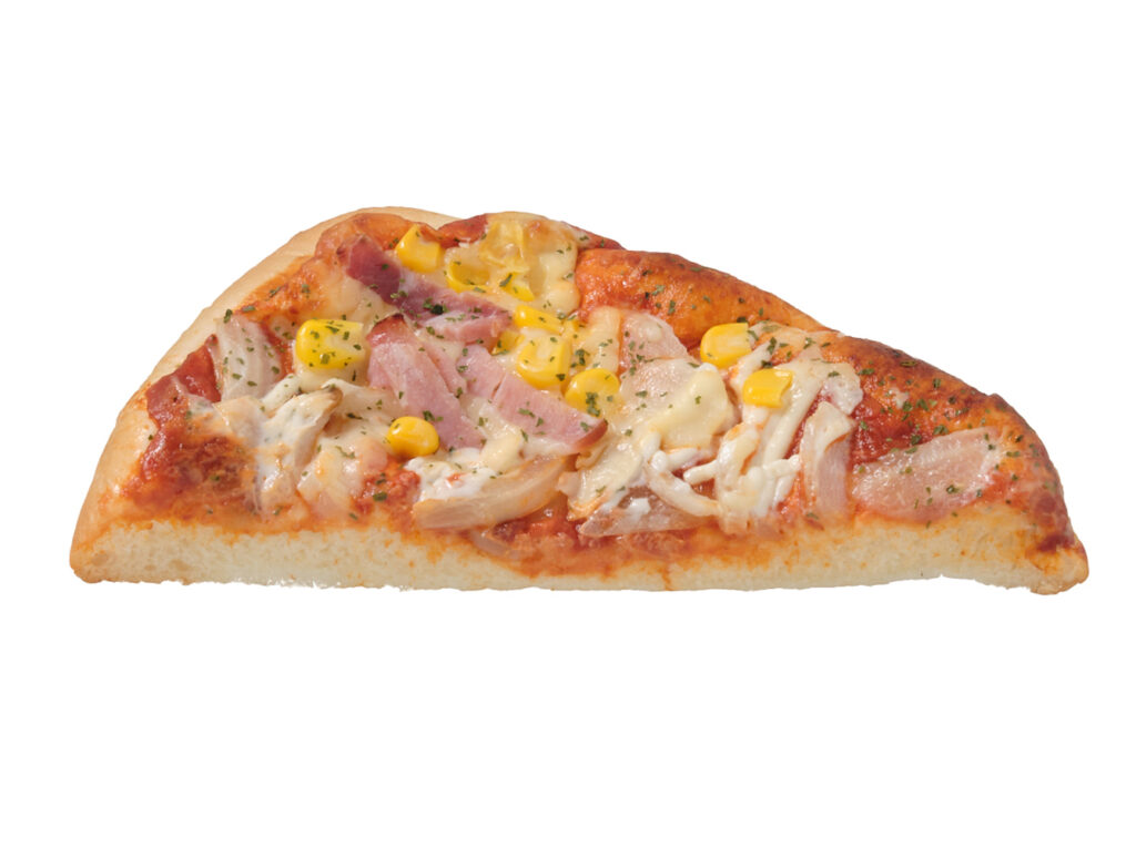 セブンイレブンのミックスピザパンを比較する。税込価格：181円、カロリー：239kcal、1円あたりカロリー：1.32kcal/円、たんぱく質：7.3g、1円あたりたんぱく質：0.04g/円、脂質：11.7g、炭水化物：27g、糖質：25.3g、食物繊維：1.7g、食塩相当量：1.3g。ふんわりしたパン生地にトマトソースをベースにオニオン、コーン、チーズ、ベーコンをのせて焼いた惣菜パン。アレルギー：卵、乳、小麦。