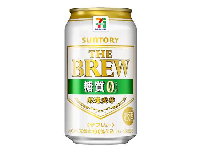 セブンイレブンの７Ｐ ザ・ブリュー 糖質ゼロ ３５０ｍｌ。税込価格：165円、カロリー：28kcal、たんぱく質：0.3g、脂質：0g、炭水化物：2.2g、食塩相当量：0g。厳選麦芽使用による、麦のうまみを引き出した糖質0。