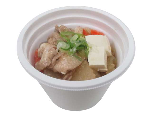 セブンイレブンのごろっと具材の豚汁 新潟県産豚肉入りを比較する。税込価格：387円、カロリー：148kcal、1円あたりカロリー：0.38kcal/円、たんぱく質：10g、1円あたりたんぱく質：0.03g/円、脂質：5.6g、炭水化物：16.1g、糖質：12.6g、食物繊維：3.5g、食塩相当量：3.1g。地域の味噌で馴染みのある味わいに仕立てた豚汁です。アレルギー：なし。