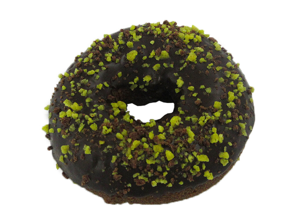 ダブルクランチチョコドーナツ セブンイレブン ミルク風味のドーナツをチョコレートでコーティングし、チョコとバター風味の２種類のクランチを上掛けしました。