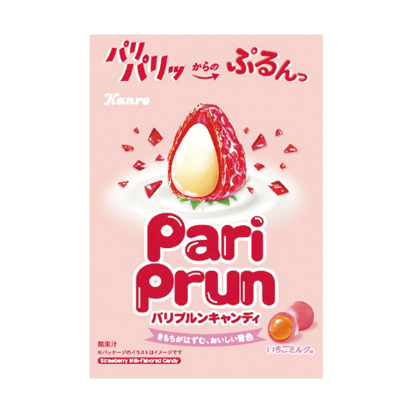 ファミリーマートのカンロ パリプルンキャンディ いちごミルク味を比較する。税込価格：238円。いちごミルクのやさしい甘さとプルンとしたセンター層の新食感キャンディです。 ［ファミリーマート先行発売・数量限定］。
