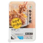 セブンイレブンの7プレミアム 牛すき煮を比較する。税込価格:300円、カロリー:191kcal、1円あたりカロリー:0.64kcal/円、たんぱく質:9.1g、1円あたりたんぱく質:0.03g/円、脂質:14.4g、炭水化物:6.3g、糖質:6g、食物繊維:0.3g、食塩相当量:1.1g。おかずにもおつまみにもなる惣菜シリーズ。コク深い割り下でふっくらと煮上げた牛すき煮です。アレルギー:小麦。