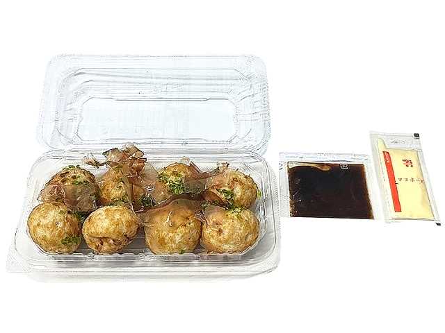 セブンイレブンのお出汁香るたこ焼き。税込価格：430円、カロリー：344kcal、たんぱく質：8.7g、脂質：15.7g、炭水化物：43.2g、糖質：40.8g、食物繊維：2.4g、食塩相当量：2.5g。お出汁が香るたこ焼きに別添のお好みソースとマヨネーズがついた商品。アレルギー：卵、小麦。