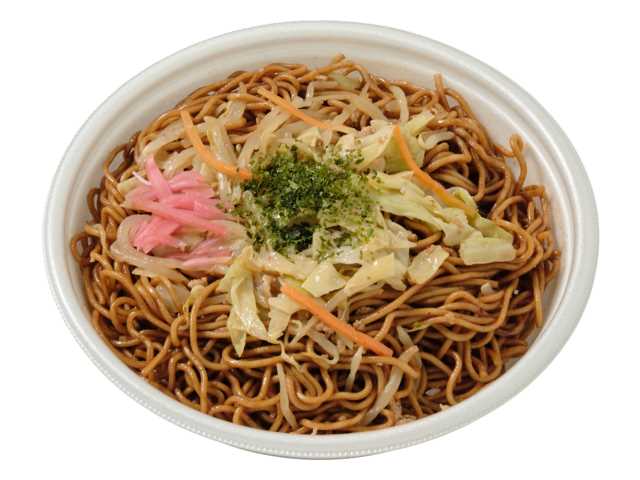 セブンイレブンの定番の味 ジューシーソース焼そばを比較する。税込価格：464円、カロリー：719kcal、1円あたりカロリー：1.55kcal/円、たんぱく質：19.4g、1円あたりたんぱく質：0.04g/円、脂質：25.7g、炭水化物：105.5g、糖質：99.6g、食物繊維：5.9g、食塩相当量：7.4g。風味豊かなウスターソースを使用し、旨みとコクを感じられる昔ながらの味わいに仕上げたソース焼そばです。アレルギー：卵、小麦。