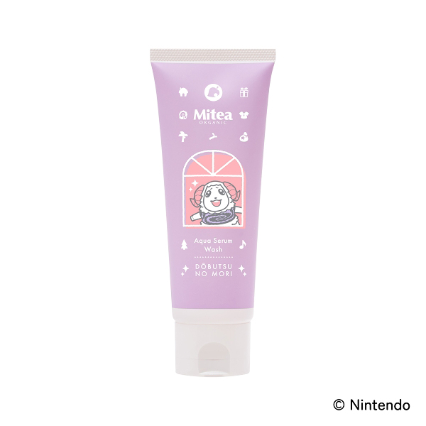 ファミリーマートのMitea ORGANIC アクアセラムウォッシュ 100g。税込価格：1,188円。「どうぶつの森」の特別なデザインです。 うるおい成分91％配合のまるで美容液のような洗顔料です。みずみずしい洗いあがりを追求し、「洗浄成分」にまでこだわりを。美容液発想のリッチな濃密泡が、毛穴汚れをしっかりと落としながらも、うるおいを保ちます。
