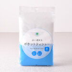 ファミリーマートの水に流せるポケットティシュ―。税込価格：148円。使い心地やわらかで環境にやさしいティシューです。水に流せて携帯に便利なポケットタイプです。