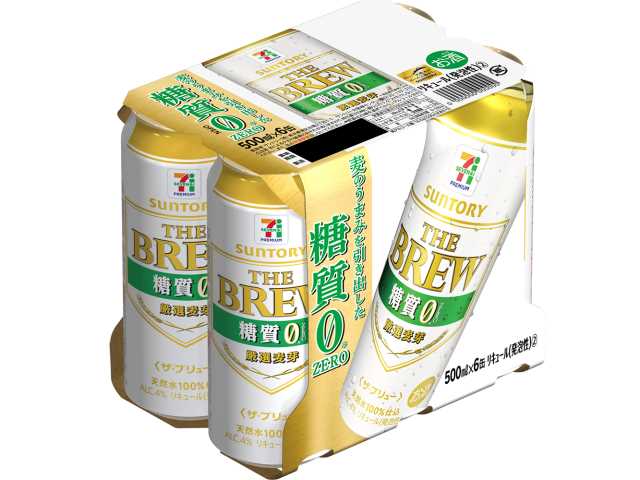 セブンイレブンの７Ｐ ザ・ブリュー 糖質ゼロ マルチパック ５００ｍｌを比較する。税込価格：1,386円、カロリー：28kcal、1円あたりカロリー：0.02kcal/円、たんぱく質：0.3g、1円あたりたんぱく質：0.01未満g/円、脂質：0g、炭水化物：2.2g、食塩相当量：0g。厳選麦芽使用による、麦のうまみを引き出した糖質0。