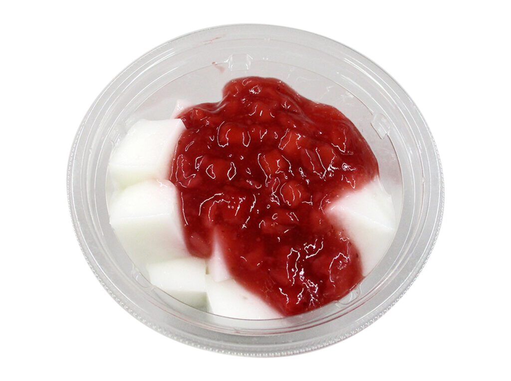 セブンイレブンのもっちりみるくわらび いちごを比較する。税込価格：270円、カロリー：164kcal、1円あたりカロリー：0.61kcal/円、たんぱく質：2.2g、1円あたりたんぱく質：0.01g/円、脂質：2g、炭水化物：34.8g、糖質：33.6g、食物繊維：1.2g、食塩相当量：0.1g。牛乳と練乳を使用したもっちり食感のみるくわらび餅に、果肉入りの甘酸っぱいいちごソースと練乳ソースをかけた商品です。アレルギー：乳、小麦。