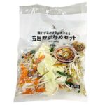 セブンイレブンの７プレミアム 五目野菜炒めセット。税込価格：127円、カロリー：17kcal、たんぱく質：1.6g、脂質：0.1g、炭水化物：3.6g、糖質：2.1g、食物繊維：1.5g、食塩相当量：0g。