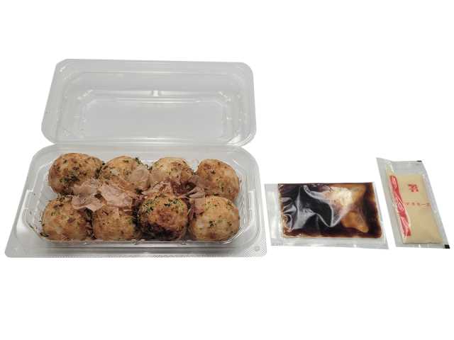 セブンイレブンのお出汁香るたこ焼き。税込価格：430円、カロリー：344kcal、たんぱく質：8.7g、脂質：15.7g、炭水化物：43.2g、糖質：40.8g、食物繊維：2.4g、食塩相当量：2.5g。タコにキャベツや揚げ玉、ネギとショウガを使用した、かつおだし香る風味豊かな生地が特長の食べごたえのあるたこ焼きです。アレルギー：卵、小麦。