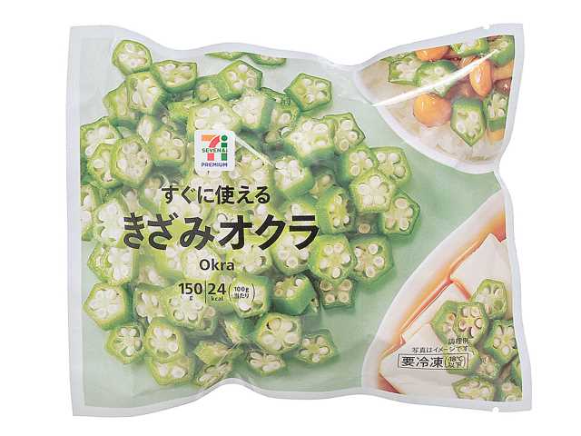 セブンイレブンの７プレミアム きざみオクラを比較する。税込価格：138円、カロリー：24kcal、1円あたりカロリー：0.17kcal/円、たんぱく質：1.3g、1円あたりたんぱく質：0.01g/円、脂質：0.2g、炭水化物：5.8g、糖質：2.9g、食物繊維：2.9g、食塩相当量：0g。小鉢やサラダに便利なきざみオクラです。アレルギー：なし。