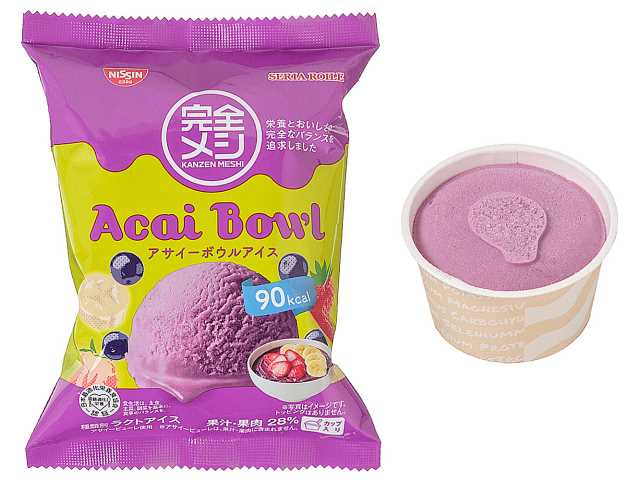セブンイレブンの完全メシ アサイーボウルアイスを比較する。税込価格：300円。アレルギー：乳。