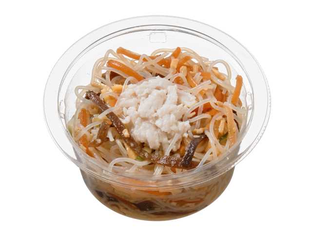 ５種具材のさっぱり春雨サラダ セブンイレブン 醤油ベースの味に胡麻の風味を効かせたのど越しの良いさっぱりとした春雨サラダです。