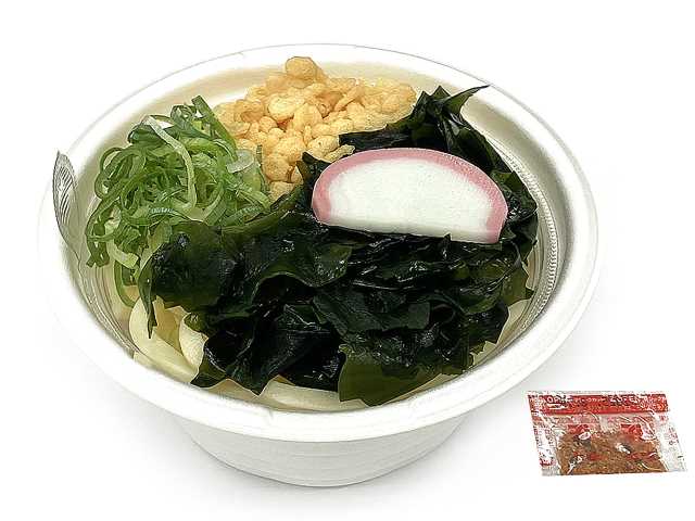 セブンイレブンのミニうどんを比較する。税込価格：378円、カロリー：228kcal、1円あたりカロリー：0.60kcal/円、たんぱく質：7.9g、1円あたりたんぱく質：0.02g/円、脂質：4.5g、炭水化物：40.7g、糖質：37.3g、食物繊維：3.4g、食塩相当量：3.7g。わかめの風味と食感を味わうミニタイプのうどんです。アレルギー：卵、小麦、えび。
