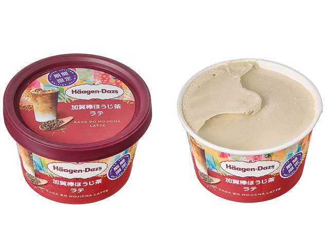 セブンイレブンのハーゲンダッツ ミニカップ 加賀棒ほうじ茶ラテを比較する。税込価格：373円。アレルギー：卵、乳。