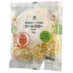 セブンイレブンの７プレミアムコールスロー。税込価格：138円、カロリー：45kcal、たんぱく質：1.9g、脂質：0.3g、炭水化物：10.1g、糖質：7.4g、食物繊維：2.7g、食塩相当量：0.1g。洗わずにそのまま食べられる、手軽で便利なコールスローです。アレルギー：なし。