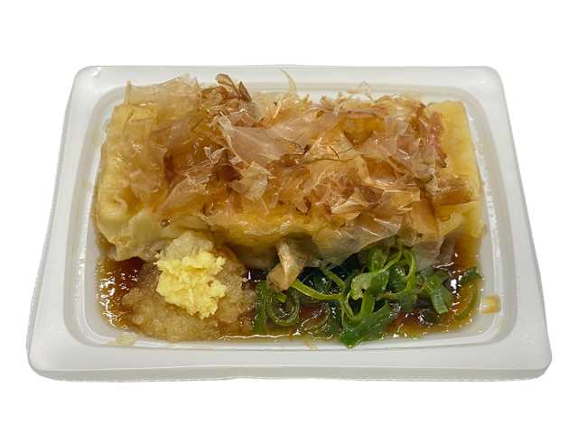 セブンイレブンの焼津産鰹のかつお節使用揚げだし豆腐を比較する。税込価格：354円、カロリー：190kcal、1円あたりカロリー：0.54kcal/円、たんぱく質：12.3g、1円あたりたんぱく質：0.03g/円、脂質：10.9g、炭水化物：11.6g、糖質：9.5g、食物繊維：2.1g、食塩相当量：1.3g。焼津産のかつお節を使用したつゆに、おろし生姜とかつお節を合わせた揚げだし豆腐です。アレルギー：小麦。