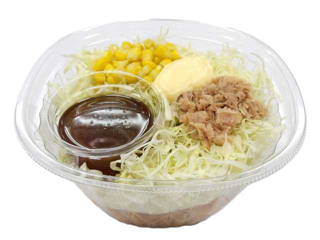 セブンイレブンのくずして食べるパリパリ麺のツナコーンサラダを比較する。税込価格：389円、カロリー：427kcal、1円あたりカロリー：1.10kcal/円、たんぱく質：8g、1円あたりたんぱく質：0.02g/円、脂質：26.1g、炭水化物：41.9g、糖質：38g、食物繊維：3.9g、食塩相当量：2.9g。パリパリ麺をくずしながら、ツナとコーンのサラダと食べていただく仕立てです。からしマヨネーズと和風ドレッシングで、味の変化も楽しめます。アレルギー：卵、小麦。