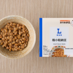 ローソンの極小粒納豆。税込価格：113円、カロリー：100kcal、たんぱく質：8.4g、脂質：4.9g、炭水化物：7.4g、糖質：3.8g、食物繊維：3.6g、食塩相当量：0.7g。