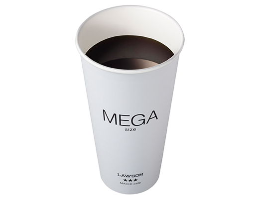 ローソンのメガホットコーヒー。税込価格：360円、カロリー：17kcal、たんぱく質：0.9g、脂質：0g、炭水化物：3.4g、糖質：3g、食物繊維：0.4g、食塩相当量：0g。