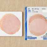 ローソンのロースハム 37g。税込価格：97円、カロリー：42kcal、たんぱく質：5.8g、脂質：1.3g、炭水化物：1.9g、糖質：1.8g、食物繊維：0.1g、食塩相当量：1.2g。