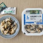 ローソンの北海道産つぶ貝を比較する。税込価格：387円、カロリー：37kcal、1円あたりカロリー：0.10kcal/円、たんぱく質：7.5g、1円あたりたんぱく質：0.02g/円、脂質：0.3g、炭水化物：1.4g、糖質：1.3g、食物繊維：0.1g、食塩相当量：1.6g。