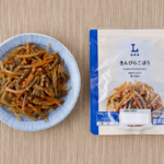 ローソンのきんぴらごぼう。税込価格：181円、カロリー：69kcal、たんぱく質：1.5g、脂質：1.3g、炭水化物：14.1g、糖質：11.4g、食物繊維：2.7g、食塩相当量：1.2g。