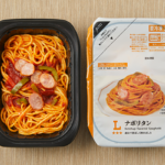 ローソンのナポリタンを比較する。税込価格：343円、カロリー：477kcal、1円あたりカロリー：1.39kcal/円、たんぱく質：11.3g、1円あたりたんぱく質：0.03g/円、脂質：19.8g、炭水化物：65.8g、糖質：61.1g、食物繊維：4.7g、食塩相当量：2.6g。