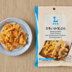 ローソンのさきいか天ぷらを比較する。税込価格：198円、カロリー：105kcal、1円あたりカロリー：0.53kcal/円、たんぱく質：3.7g、1円あたりたんぱく質：0.02g/円、脂質：5.1g、炭水化物：11.2g、糖質：10.9g、食物繊維：0.3g、食塩相当量：0.9g。
