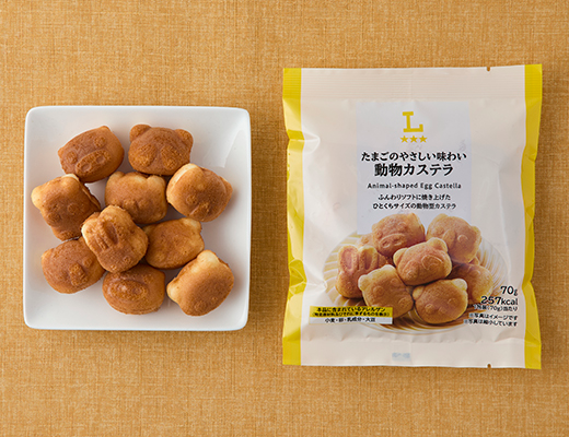 ローソンのたまごのやさしい味わい 動物カステラを比較する。税込価格：118円、カロリー：257kcal、1円あたりカロリー：2.18kcal/円、たんぱく質：4g、1円あたりたんぱく質：0.03g/円、脂質：7.5g、炭水化物：43.4g、糖質：43.3g、食物繊維：0.1g、食塩相当量：0.2g。