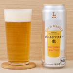 ローソンのゴールドマスター生 500ml。税込価格：226円、カロリー：235kcal、たんぱく質：1.5g、脂質：0g、糖質：17g。