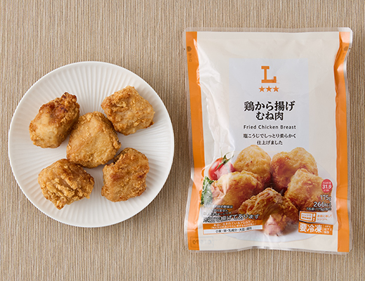 ローソンの鶏から揚げ むね肉を比較する。税込価格：333円、カロリー：266kcal、1円あたりカロリー：0.80kcal/円、たんぱく質：31.9g、1円あたりたんぱく質：0.10g/円、脂質：10g、炭水化物：12.6g、糖質：11.7g、食物繊維：0.9g、食塩相当量：2.1g。