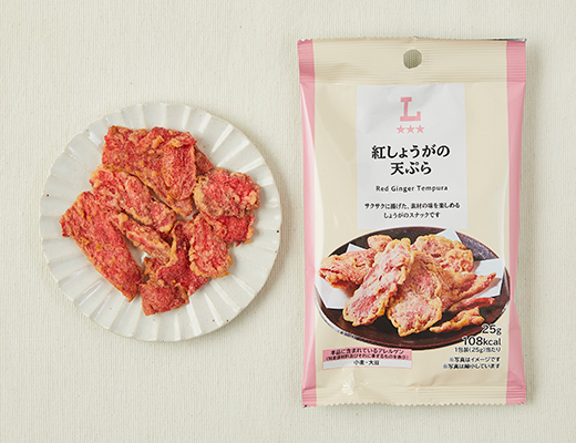 ローソンの紅しょうがの天ぷらを比較する。税込価格：298円、カロリー：108kcal、1円あたりカロリー：0.36kcal/円、たんぱく質：0.6g、1円あたりたんぱく質：0.01未満g/円、脂質：4.1g、炭水化物：17.5g、糖質：16.8g、食物繊維：0.7g、食塩相当量：1.3g。