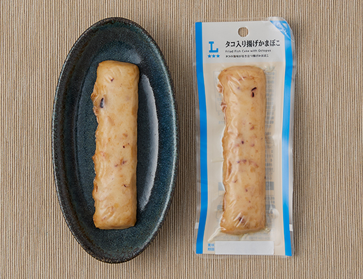 ローソンのタコ入り揚げかまぼこを比較する。税込価格：178円、カロリー：51kcal、1円あたりカロリー：0.29kcal/円、たんぱく質：4.9g、1円あたりたんぱく質：0.03g/円、脂質：0.6g、炭水化物：6.5g、糖質：6.3g、食物繊維：0.2g、食塩相当量：0.9g。