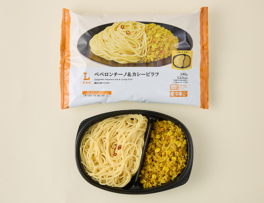 ローソンのペペロンチーノ＆カレーピラフを比較する。税込価格：397円、カロリー：532kcal、1円あたりカロリー：1.34kcal/円、たんぱく質：12.2g、1円あたりたんぱく質：0.03g/円、脂質：16g、炭水化物：87.4g、糖質：82.3g、食物繊維：5.1g、食塩相当量：3.7g。