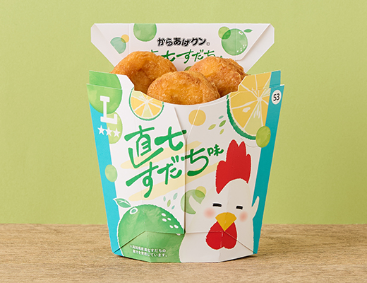 ローソンのからあげクン 直七すだち味。税込価格：298円、カロリー：239kcal、たんぱく質：16.3g、脂質：16.5g、炭水化物：6.4g、糖質：6g、食物繊維：0.4g、食塩相当量：1.9g。